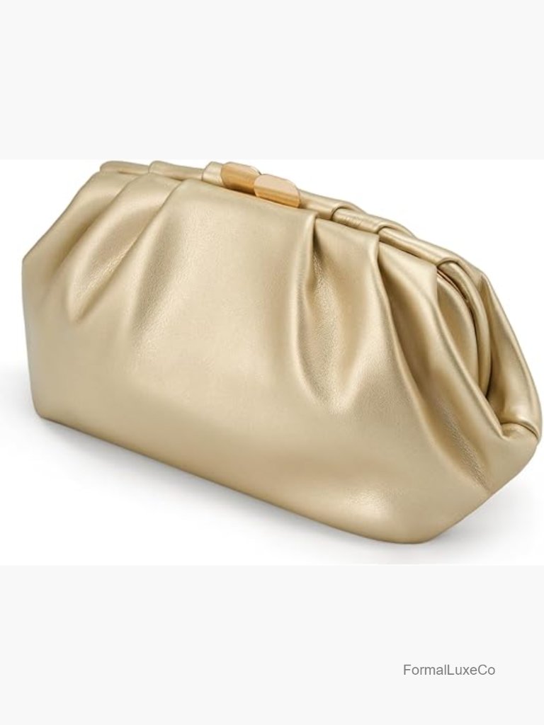 Elegant Pleated Vegan Leather Clutch Purse Soft Pu Evening Shoulder Bag